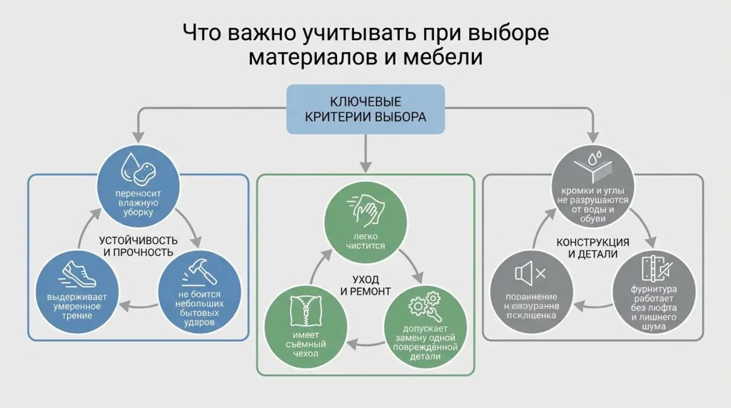 Что важно учитывать при выборе материалов и мебели